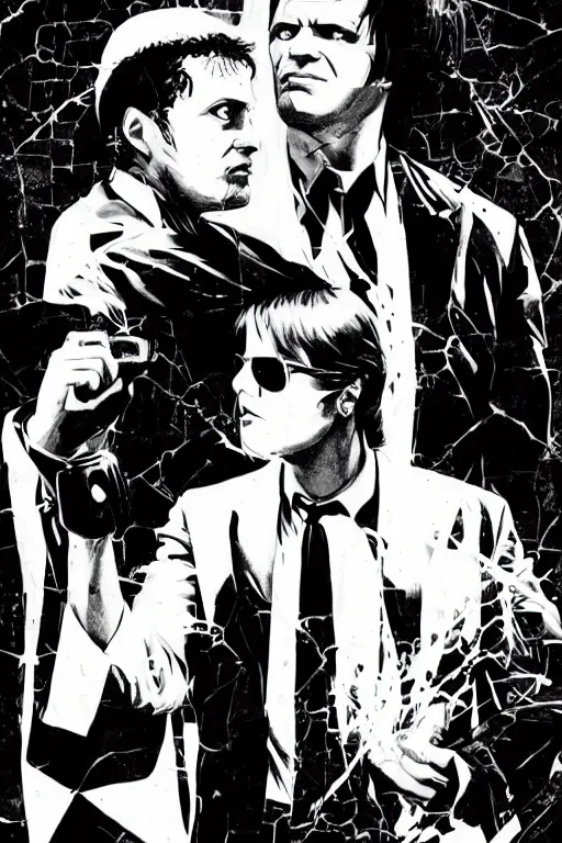 Prompt: black and white illustration of Pulp fiction, neo noir style, Frank Miller creative design, body horror