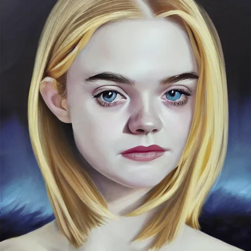 Prompt: professional painting of Elle Fanning in the style of The Twilight Zone, head and shoulders portrait, symmetrical facial features, smooth, sharp focus, illustration, intricate, stormy weather, extremely detailed masterpiece,