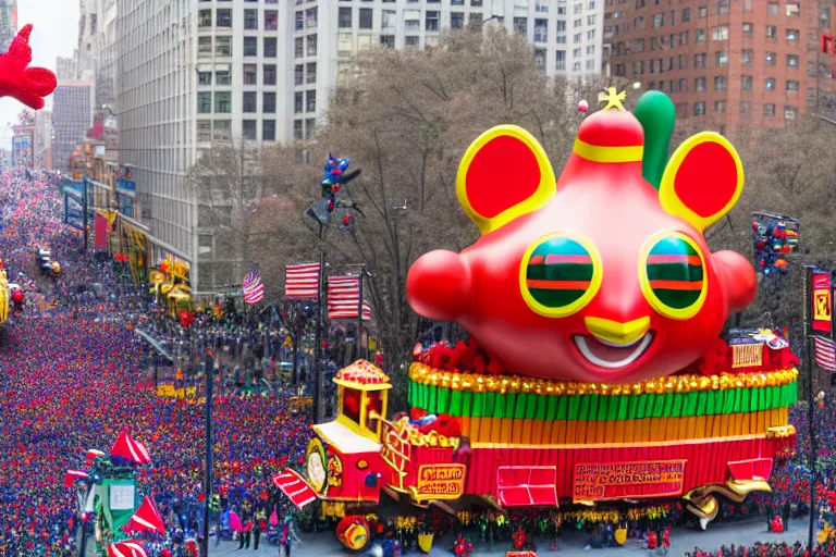 Image similar to photo of giant beautiful elaborate parade float designed by richard scarry, in the macys parade, detailed 4 k photo,