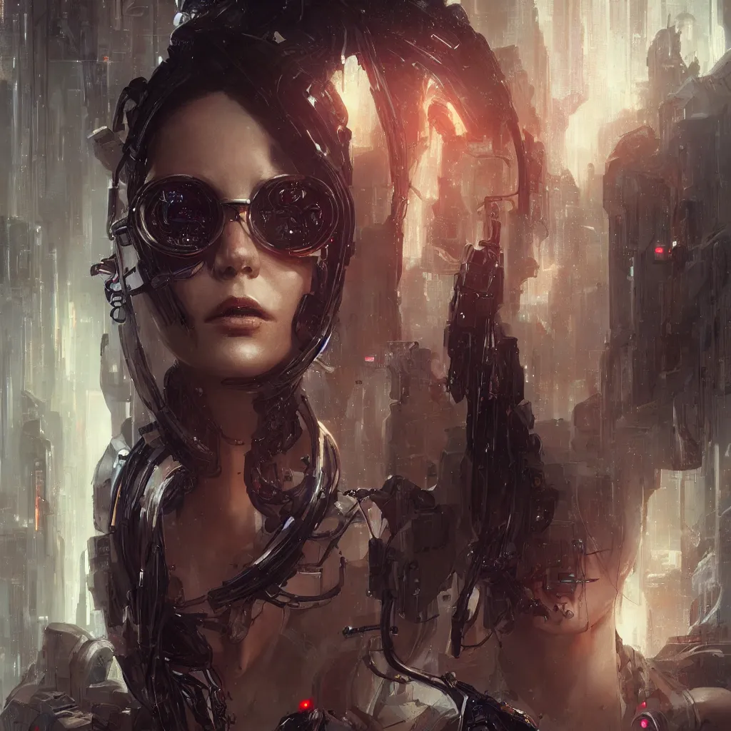 Prompt: portrait of a cyberpunk young beautiful woman by Greg Rutkowski, close-up,biomechanical, very highly detailed portrait, futuristic, cinematic,digital engine, 8k,luminous,Blade Runner mood