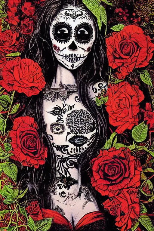 Image similar to Illustration of a sugar skull day of the dead girl, art by Richard Corben