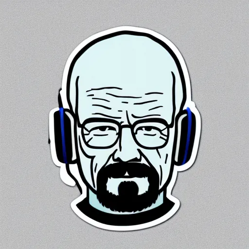 Image similar to a breaking-bad-walter-white, svg sticker, vector art, wearing headphones, jamming to music