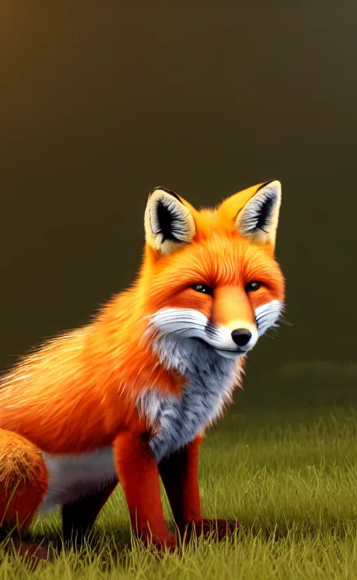 Image similar to portrait of the cutest red fox ever, fluffy, photorealistic, soft lighting, unreal engine