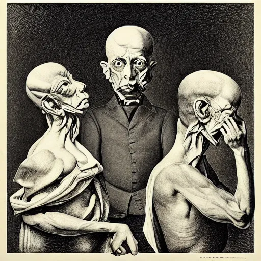 Image similar to lithography on paper conceptual figurative post - morden monumental portrait by goya and escher and hogarth, illusion surreal art, highly conceptual figurative art, intricate detailed illustration, controversial poster art, polish poster art, geometrical drawings, no blur