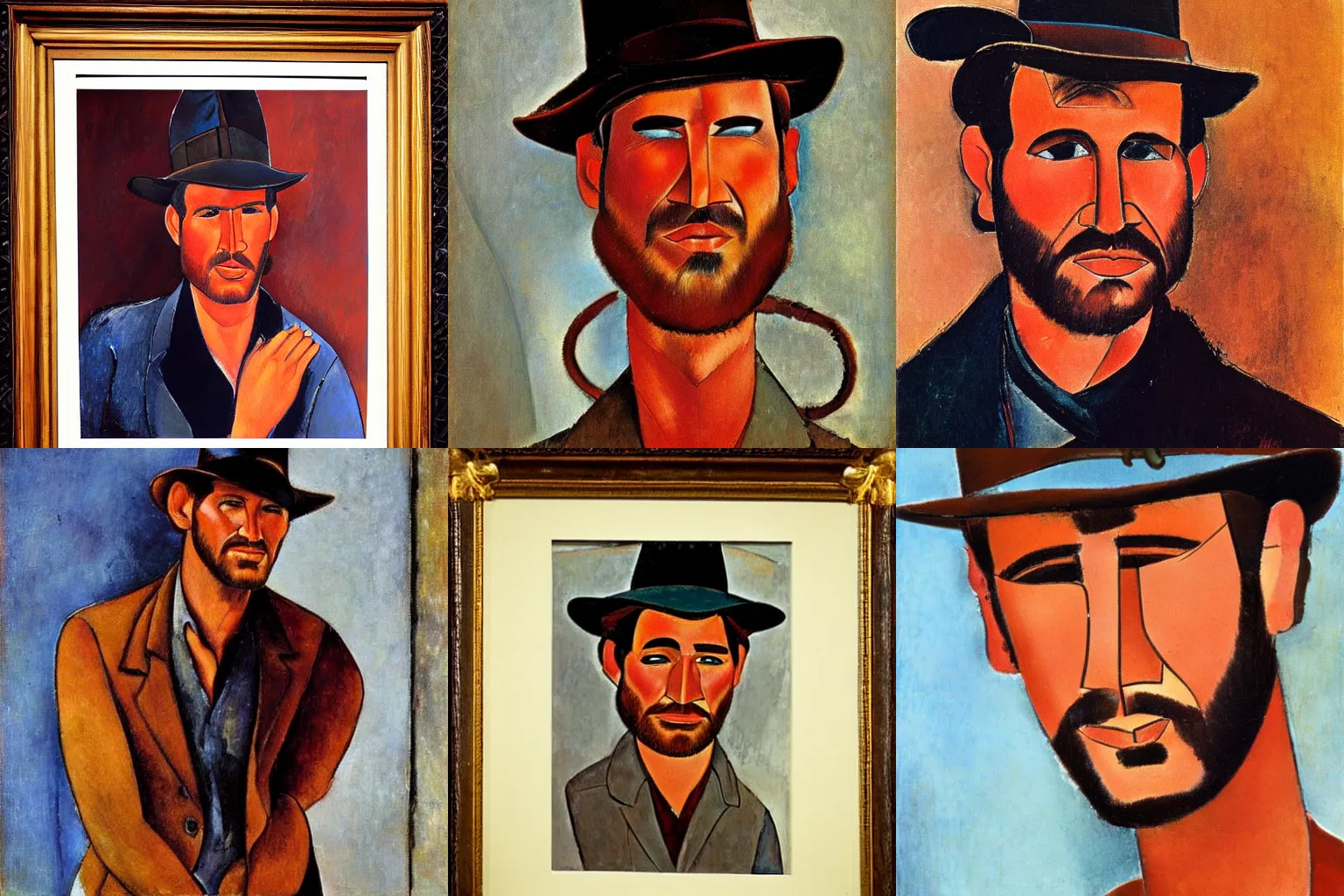 Prompt: portrait of indiana jones by amedeo modigliani