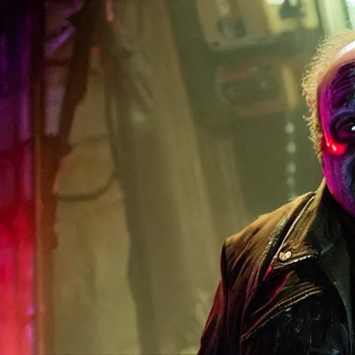 Prompt: film still of zombie danny devito as zombie starlord in guardians of the galaxy ( 2 0 1 4 )