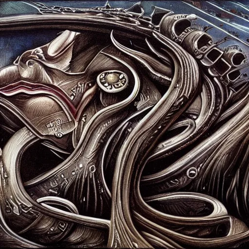 Prompt: a beautiful painting representative of the art style of giger