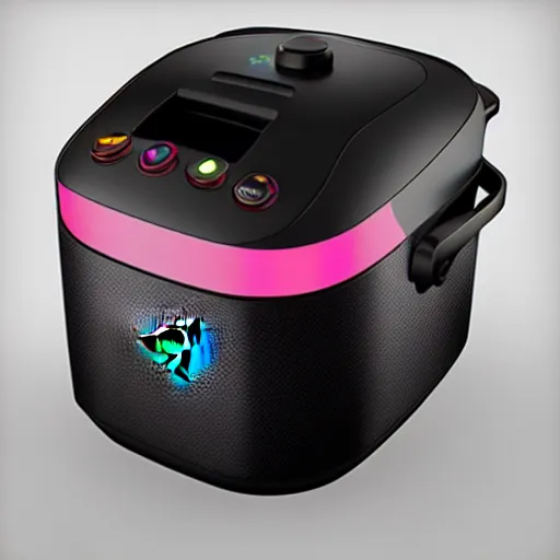 Image similar to Razer Gaming Rice cooker. Artistic Render, 8k, Octane, RGB.