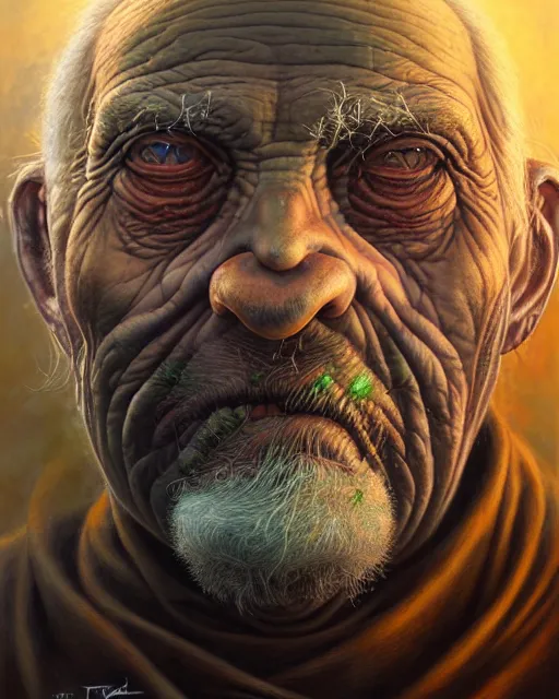 Prompt: a detailed portrait of Biopunk old man by Tomasz Alen Kopera and Peter Mohrbacher
