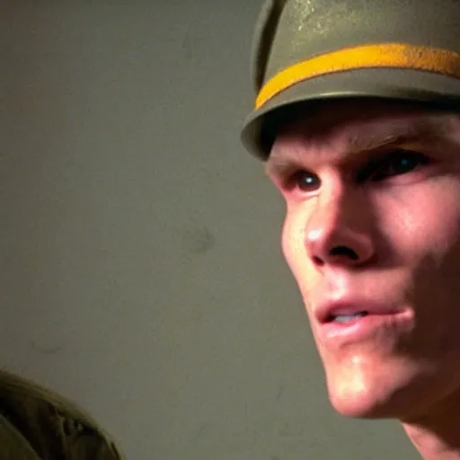 Image similar to Live Action Still of Jerma in Full Metal Jacket, real life, hyperrealistic, ultra realistic, realistic, highly detailed, epic, HD quality, 8k resolution, body and headshot, film still