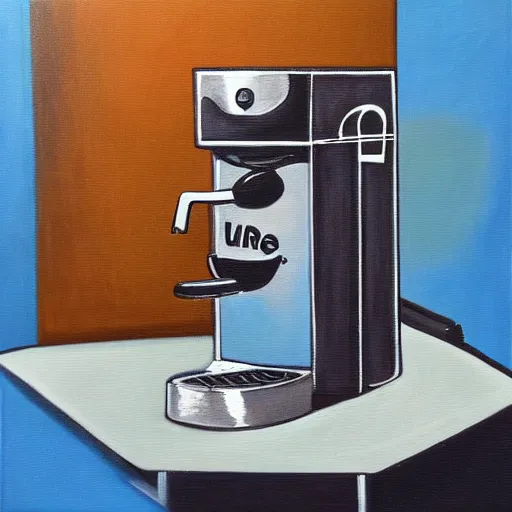 Prompt: a painting of android espresso machine that makes coffee from human souls