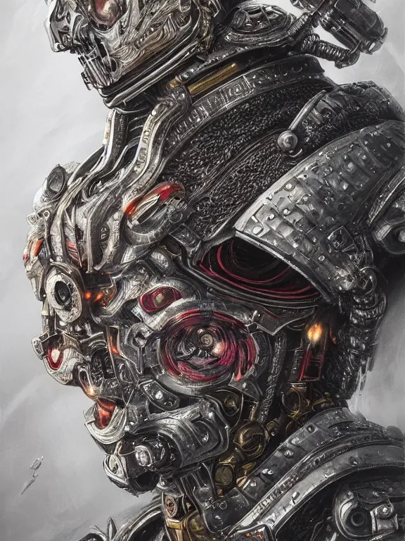 Prompt: portrait art of 8k ultra realistic lock king , detailed intricate ornate armour,blade runner, cybernetic, full of colour, cinematic lighting, battered, trending on artstation, 4k, hyperrealistic, focused, extreme details,unreal engine 5, cinematic, masterpiece, art by ayami kojima, giger