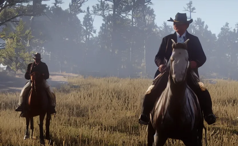 Prompt: Screenshot of Donald Trump in Red Dead Redemption 2,