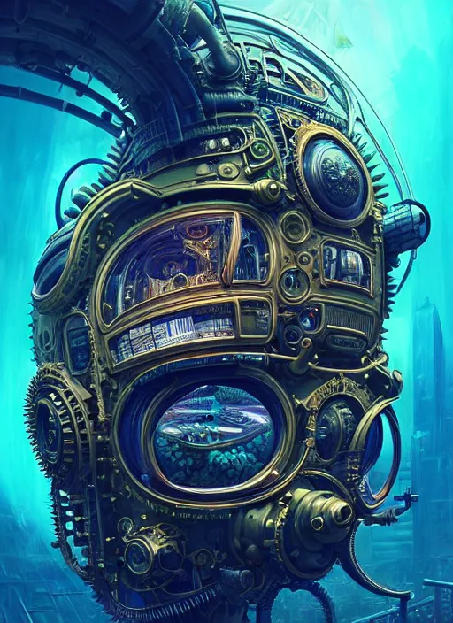 Prompt: hyper detailed ultra sharp of a silicone bodycore steampunk biocore overcrowded city submarine bioluminated trending on artstation, warpaint aesthetic, earthwave, colorful, psychedelic, ornate, intricate, digital painting, concept art, smooth, sharp focus, illustration, art by artgerm and greg rutkowski and h. r. giger, 8 k