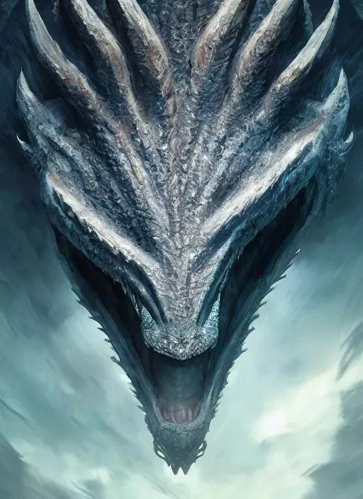 Image similar to portrait, legendary dragon head, two eyes, spying blue fire, sharp teeth, Dynamic lighting, cinematic, establishing shot, extremely high detail, photo realistic, cinematic lighting, , post processed denoised, concept design, concept art, artstation, matte painting, midjourney, style by alex ross, neal adam