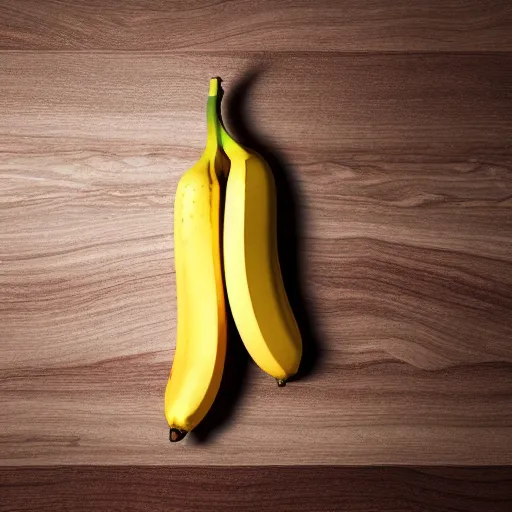 Prompt: octane render of a singular banana on a wooden table, three point lighting, ultra detail, mahogany table, 4 k