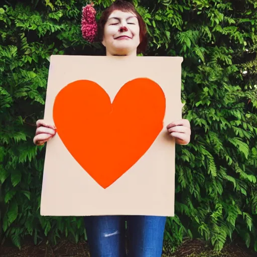 Image similar to cute orange tabby cat holding a sign with a red heart symbol