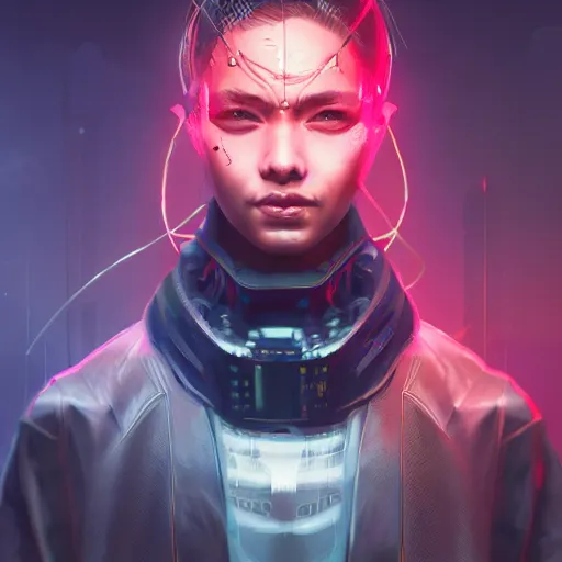 Prompt: a portrait of an ( cyberpunk samurai ), warcore, sharp focus, detailed, artstation, concept art, 3 d + digital art, wlop style, biopunk, neon colors, futuristic