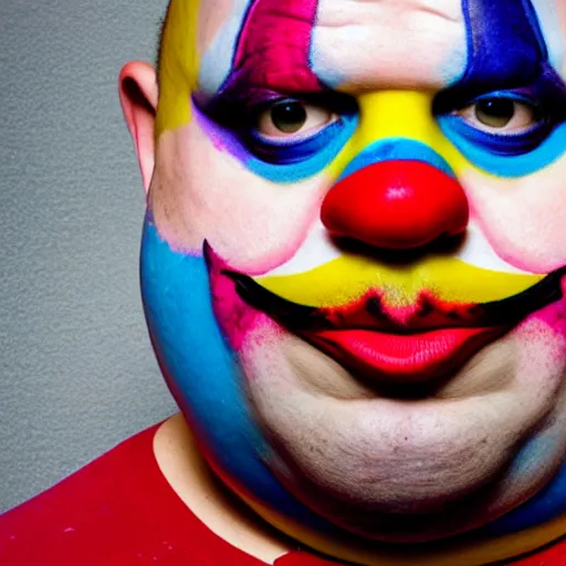 Image similar to obese man in clown makeup