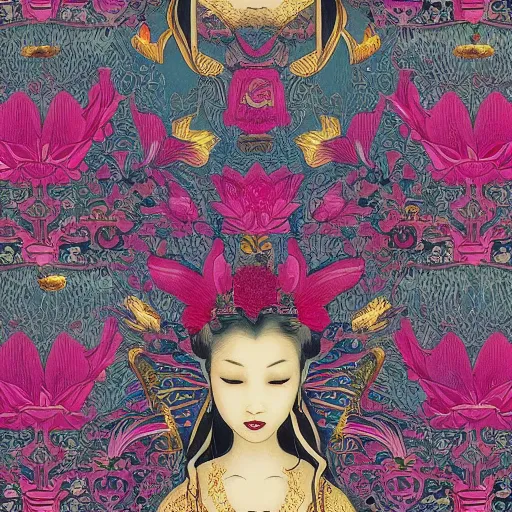 Prompt: Gilded lotus princess oriental wallpaper, james jean