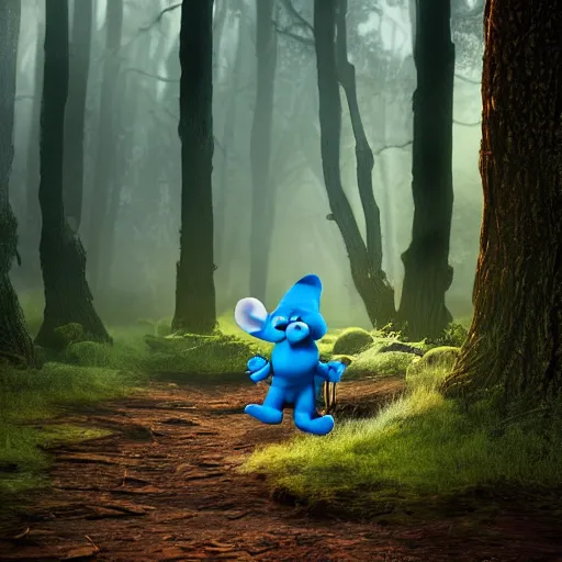 demonic smurfs in magical forest, dark atmosphere, | Stable Diffusion