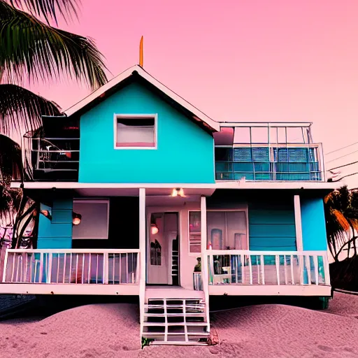 Prompt: Retro-wave house in beach