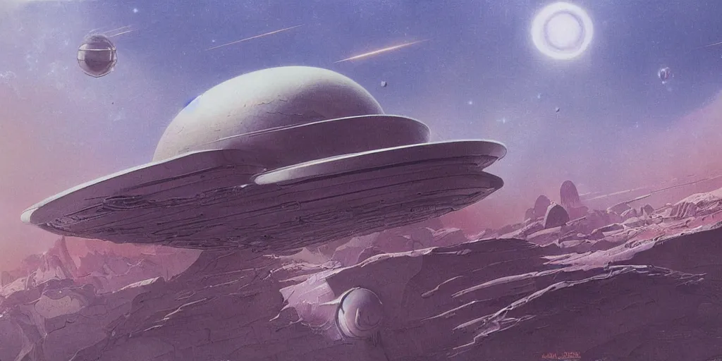 Prompt: moebius matte painting of a scifi mothership