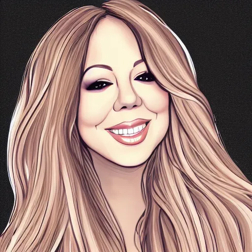 Prompt: an illustration of a beautiful mariah carey long hair, digital art, not characteristic