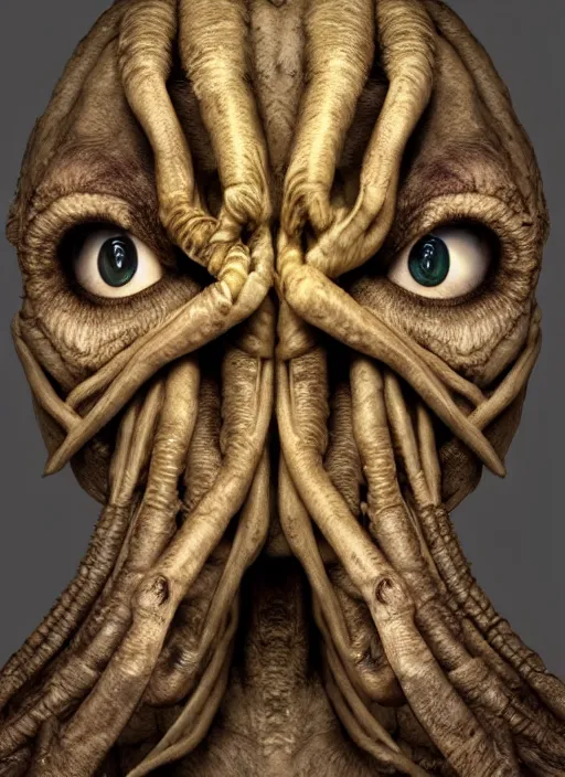 Image similar to photorealistic portrait photograph of a facehugger looking at you with a serious somber expression, twitch tv, disturbing, pronounced cheekbones, strong jaw, depth of field, soft focus, highly detailed, intricate, realistic, national geographic cover, soft glow, textured skin