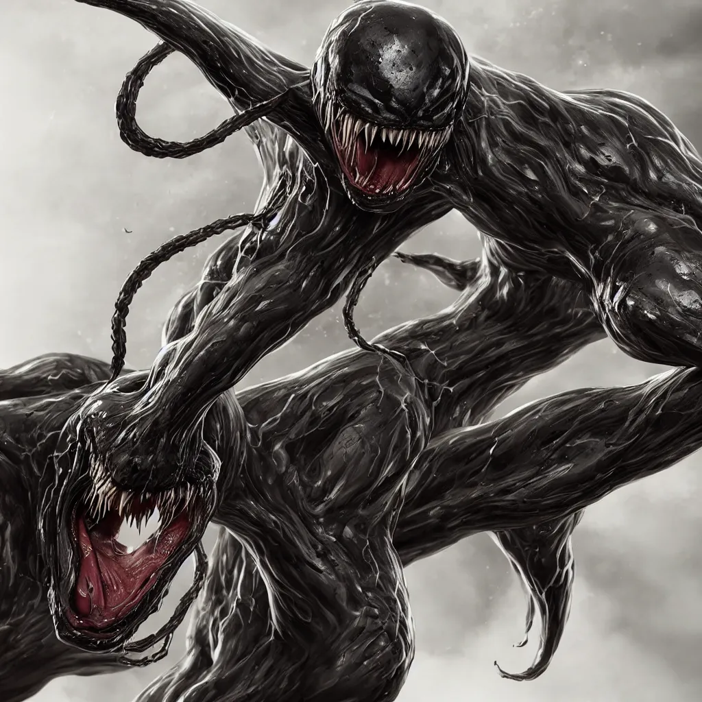 Image similar to ultra realistic Venom transformation, detailed, 8K resolution, HD, Artstation, well designed,