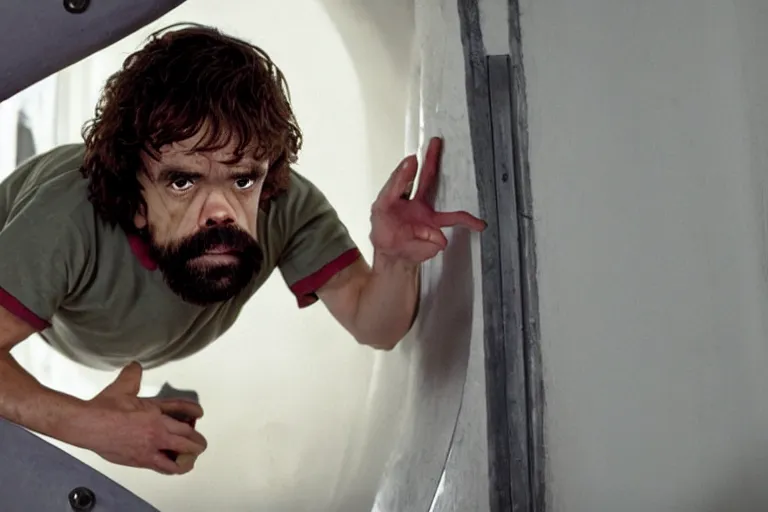 Image similar to peter dinklage climbing out of a toilet, movie still, from the new sleepaway camp movie, 8 k, realistic