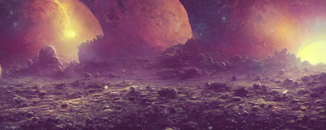 Image similar to ” on the surface of moon, [ cinematic, detailed, epic, widescreen, opening, establishing, mattepainting, photorealistic, realistic textures, octane render, art by paul lehr ] ”