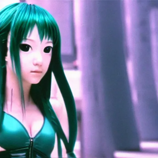 Prompt: film still of miku hatsune in the matrix (1999)