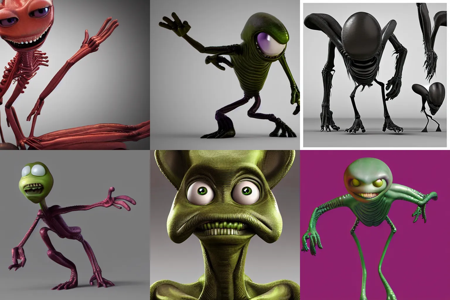 Prompt: alien character with many legs cute character concept pixar 3d render