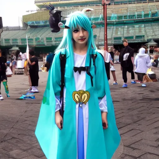 Prompt: Jesus cosplaying Hatsune Miku