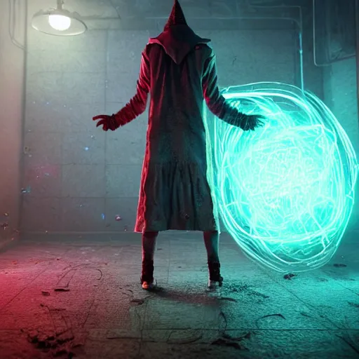 Prompt: A necromancer pulsing with necrotic energy, Art by Mike Winkelmann, power auras, sigils, tattered cloth robes, substance 3d painter, PBR textures, Physical based rendering, cinematic, hyper realism, high detail, octane render, unreal engine, 8k, Vibrant colors, Smooth gradients, High contrast, depth of field, aperture f2.8