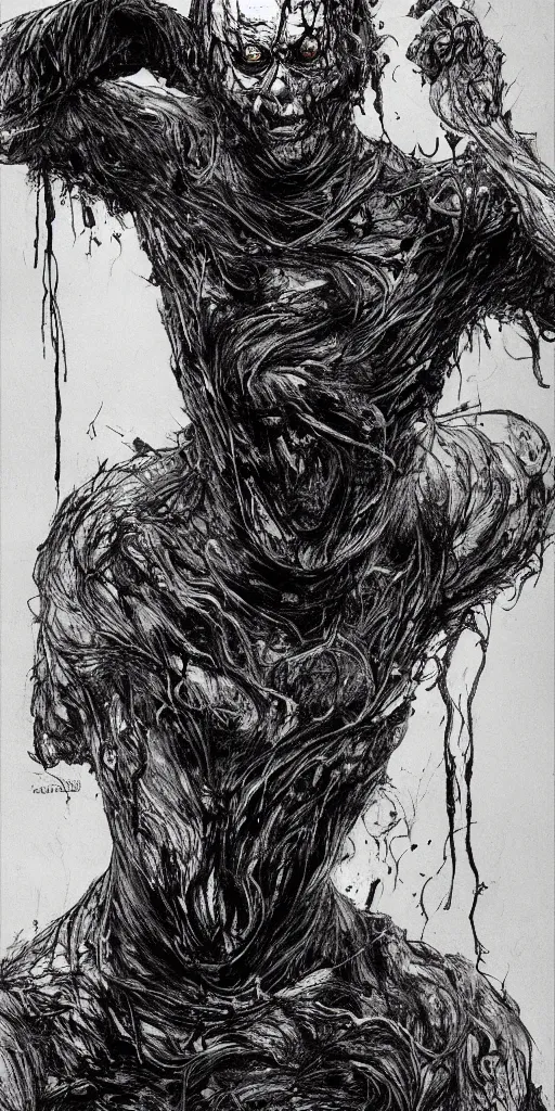 Prompt: concept art of a man with his body covered in burns, with black smoke coming out of his hands, dark colors, sinister atmosphere, dramatic lighting, cinematic, establishing shot, extremely high detail, photo realistic, cinematic lighting, pen and ink, intricate line drawings, by Yoshitaka Amano, Ruan Jia, Kentaro Miura, Artgerm, post processed, concept art, artstation, matte painting, style by eddie mendoza, raphael lacoste, alex ross,