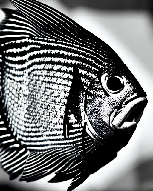 Image similar to black and white dreamy spiritual fish - cyborg high quality portrait photo, microchip leaves, artificial intelligence, cinematic, rim light, photo - realistic, elegant, high detail, 8 k, masterpiece, high fashion