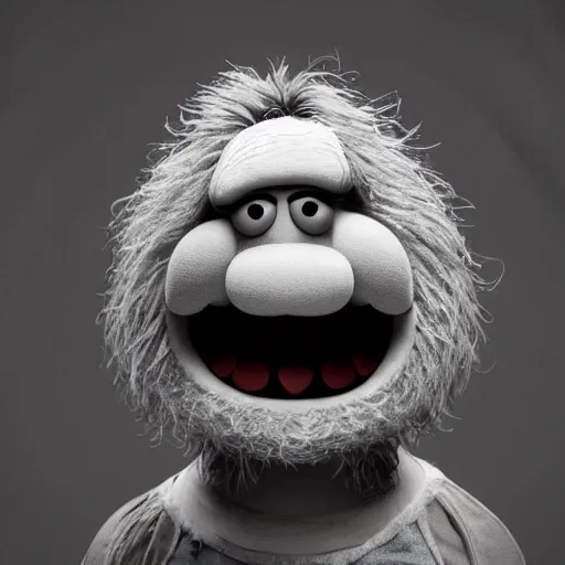 Image similar to a still of a forgotten muppet character looking very manly and modern, hilarious, laughing, hairy chest, huge chin, manly monster tough guy, roughled fur, photo real, photographic, photograph, artstation, trending, featured