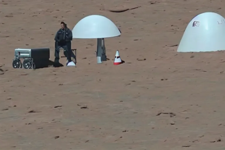 Image similar to Elon Musk coming back from Mars with a cone head