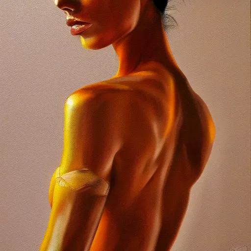 Image similar to cyborg fashion model, hyperrealism oil painting, matte