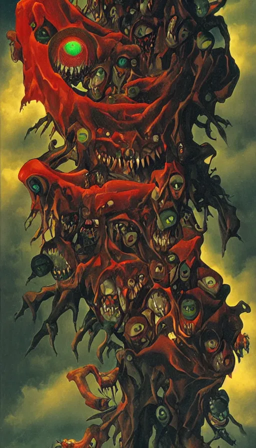 Prompt: a storm vortex made of many demonic eyes and teeth, by thomas blackshear