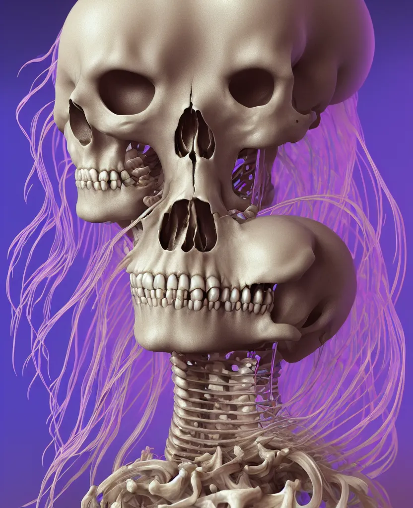 Image similar to goddess close - up portrait human skeleton, ram skull, jellyfish, orchid, betta fish, bioluminiscent, intricate artwork by tooth wu and wlop and beeple. octane render, trending on artstation, greg rutkowski very coherent symmetrical artwork. cinematic, hyper realism, high detail, octane render, 8 k