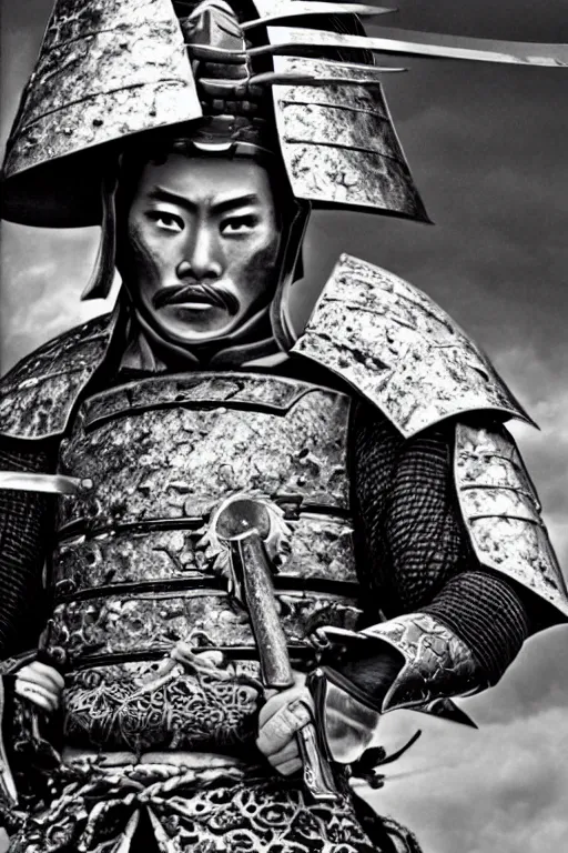 Image similar to close up of a fantasy samurai general in full armor on a battlefield during edo period, very realistic detailed anime style