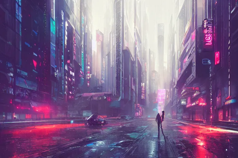 Image similar to cyberpunk street, by wlop, rain, poster, anime key visual, artstation