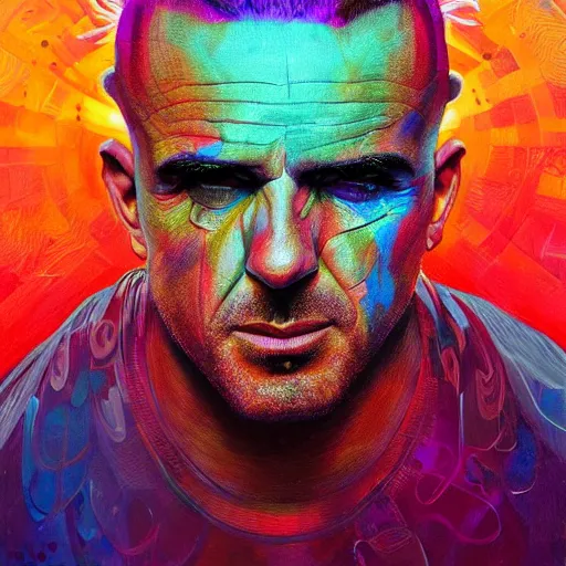 Image similar to Dominic Purcell an extremely psychedelic experience, colorful, surreal, dramatic lighting, Prison Break, face, detailed, intricate, elegant, highly detailed, digital painting, artstation, concept art, smooth, sharp focus, illustration, art by Sam Spratt, Dan Mumford, Artem Demura and Alphonse Mucha