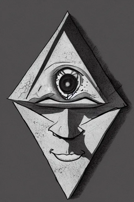 Image similar to portrait of triangle shaped goblin head with single centered giant bloodshot eye, in the style of Greg Broadmore and Arthur Rackham,trending on artstation, light lighting side view,digital art,surrealism ,macro,blueprint ,vaporwave ,