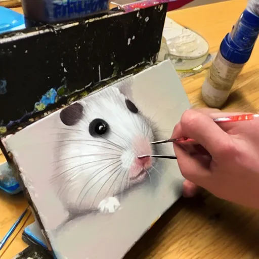 Prompt: the hamster being painted