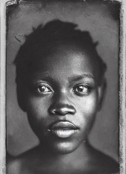 Image similar to dreamy close up portrait of a congolese, photo realistic, elegant, award winning photograph, parallax, cinematic lighting, ambrotype wet plate collodion by martin shuller, richard avedon dorothe lange and and shane balkowitsch