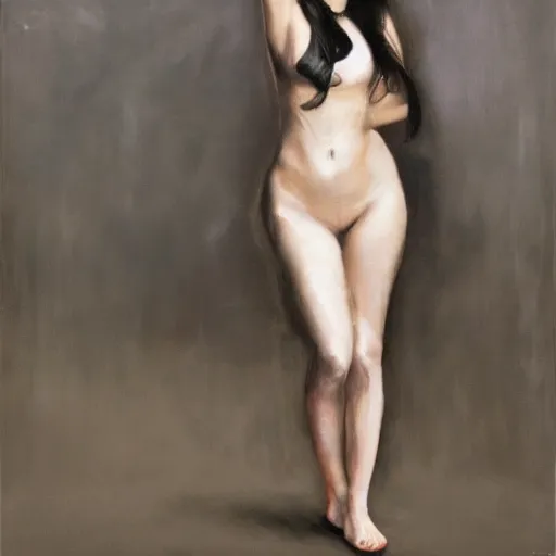 Image similar to a detailed photo of full body kylie jenner standing in a white professional studio by anders zorn, tan skin highly detailed full body